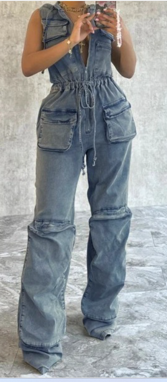 Cargo Denim Jumpsuit